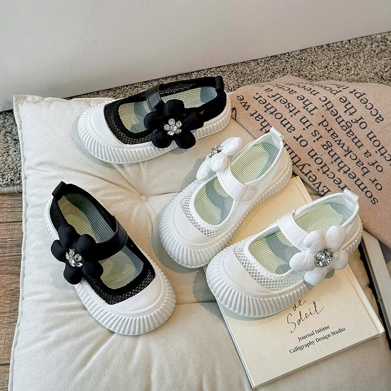 Spring 2025 Non-Slip Low-Top Princess Shoes Platform Board Shoes Sweet Girls' Large Flower Rhinestone Shoes Korean Style - Image 2