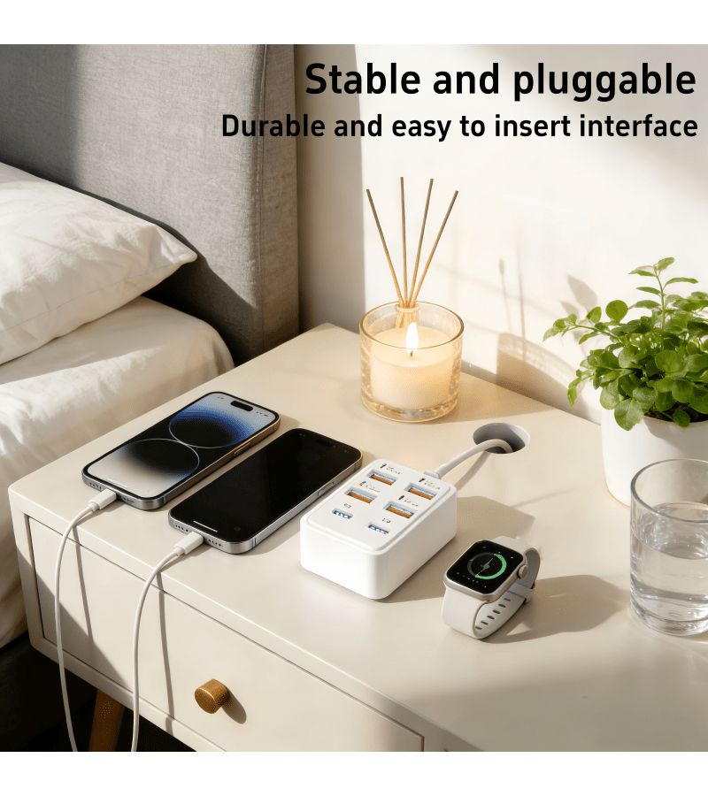 White 6 Port USB Hub with 66W Fast Charging 4 USB and 2 PD Ports - Image 5