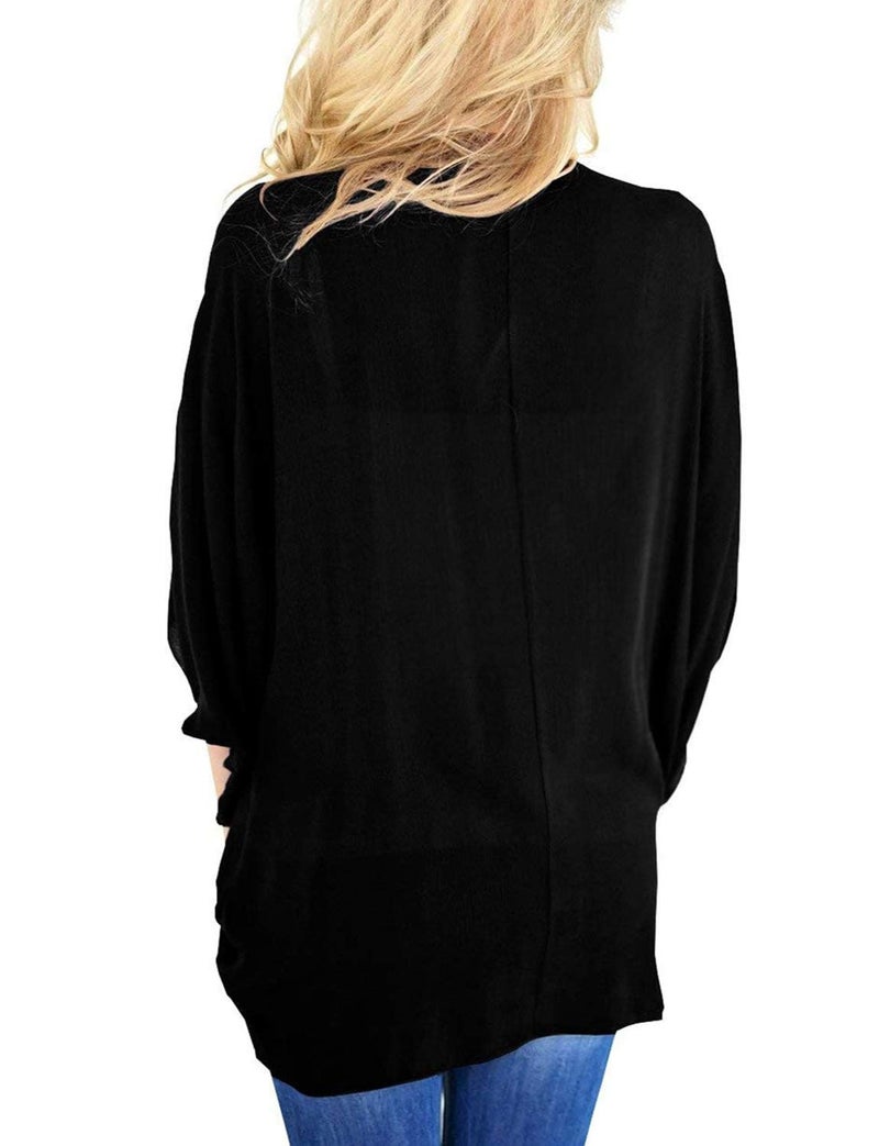 BB&KK Lightweight Cotton Fall Kimono Cardigans for Women Open Front Cover Up Tops Solid Boho 3/4 Batwing Sleeve Black Small - Image 5