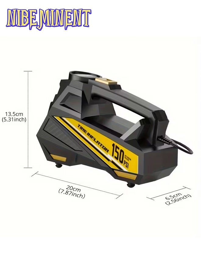 NIBEMINENT Digital Tire Inflator with LED Light - Portable Air Compressor Pump for Cars, Auto Tire Pumpfor Cars, Motorcycles & Bicycles, Balls, 150 PSI, DC 12V, High-Pressure Inflator Black/Yellow - Image 2