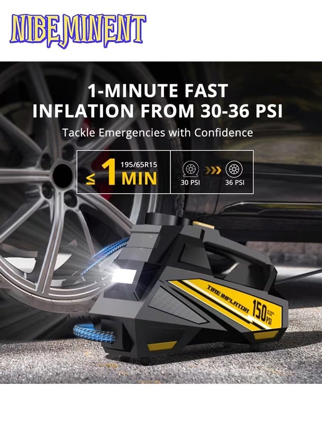 NIBEMINENT Digital Tire Inflator with LED Light - Portable Air Compressor Pump for Cars, Auto Tire Pumpfor Cars, Motorcycles & Bicycles, Balls, 150 PSI, DC 12V, High-Pressure Inflator Black/Yellow - Image 5