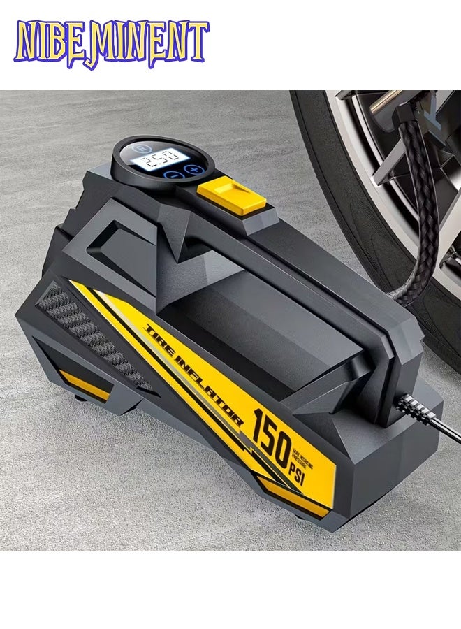 NIBEMINENT Digital Tire Inflator with LED Light - Portable Air Compressor Pump for Cars, Auto Tire Pumpfor Cars, Motorcycles & Bicycles, Balls, 150 PSI, DC 12V, High-Pressure Inflator Black/Yellow - Image 4