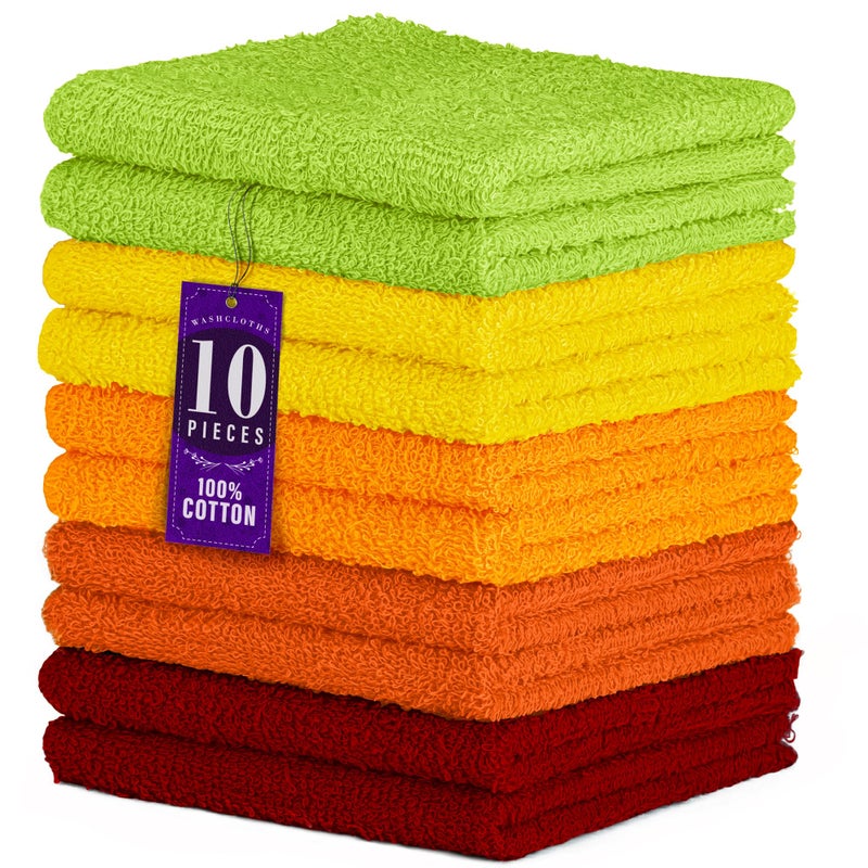 DecorRack 10 Pack 100% Cotton Wash Cloth, Luxurious Soft, 12 x 12 inch Ultra Absorbent, Machine Washable Washcloths, Assorted Set 2 (10 Pack) - Image 1