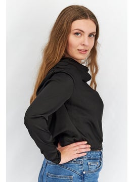ASTR The Label Women Solid Long Sleeve Bodysuits, Black  - Image 4