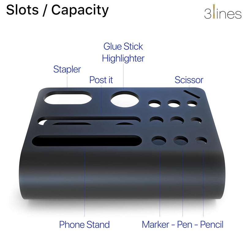 3 Lines Acrylic Tiny Twist Pen and Pencil Stationary Storage | Phone Stand | Mini Desk Organizer | Individual compartment for all the stationary | Home and Office Accessories | Black - Image 4