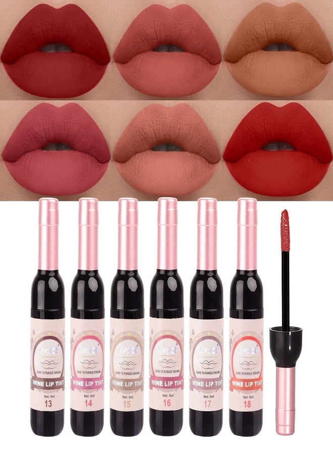 BINGBRUSH 6 Colors Matte Red Wine Liquid Lipstick Pack Set,Wine bottle Lip Gloss Tint Long Lasting 24 Hour Waterproof Velvet Nonstick Cup Lipgloss Lip Stain Pigmented Lip Makeup Gift Sets for Girls and Women - Image 1