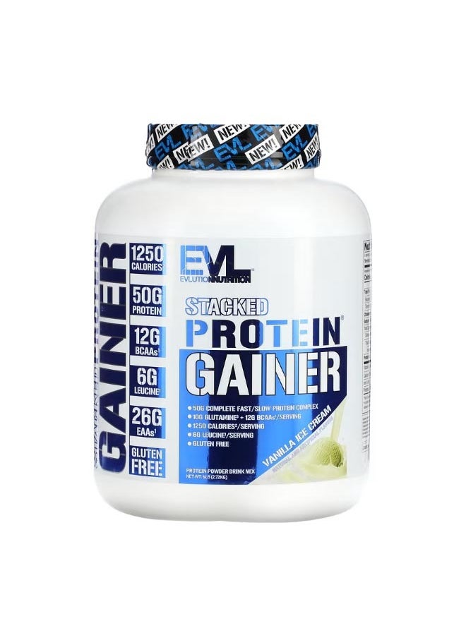EVLUTION NUTRITION Stacked Protein Gainer Vanilla Ice Cream 6 lbs 2.72 kg  - Image 1