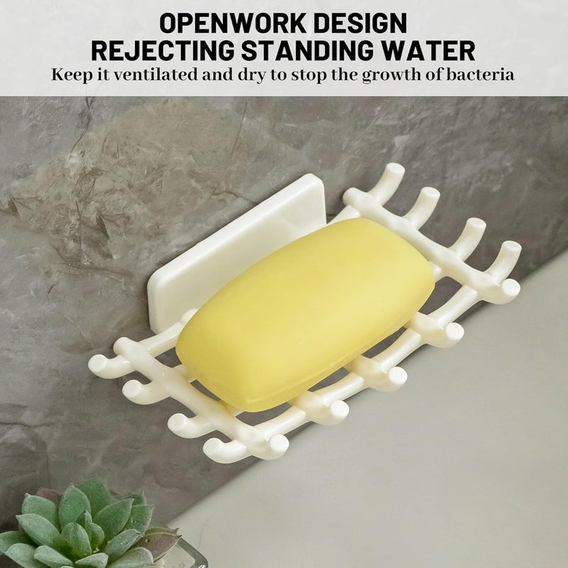 Leeonz Soap Bar Holder for Shower Wall, Self Draining Soap Dish with Hooks, No Drilling, Bathtub Kitchen Sink Waterproof Adhesive Wall Mounted Dish (White - Pack of 2) - Image 5