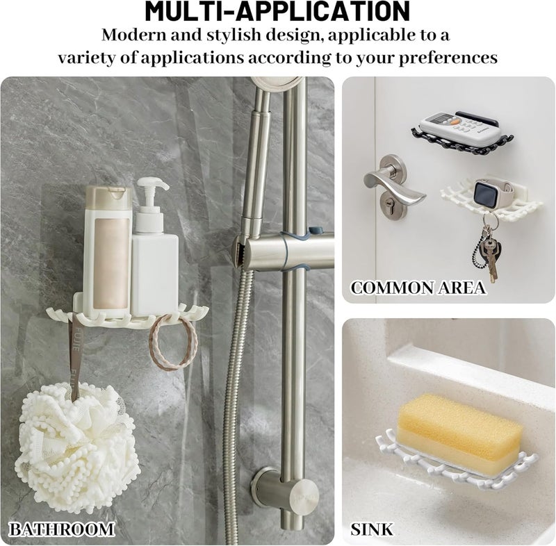 Leeonz Soap Bar Holder for Shower Wall, Self Draining Soap Dish with Hooks, No Drilling, Bathtub Kitchen Sink Waterproof Adhesive Wall Mounted Dish (White - Pack of 2) - Image 4