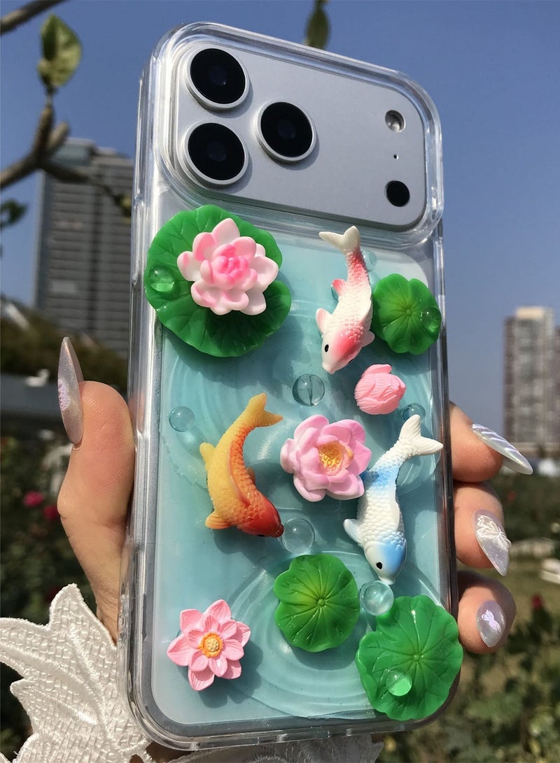 Case for iPhone 17 Pro Max，3D Koi and Lotus Phone Case, Restoring Dynamic Water Scenery, Fresh and Elegant - Image 2