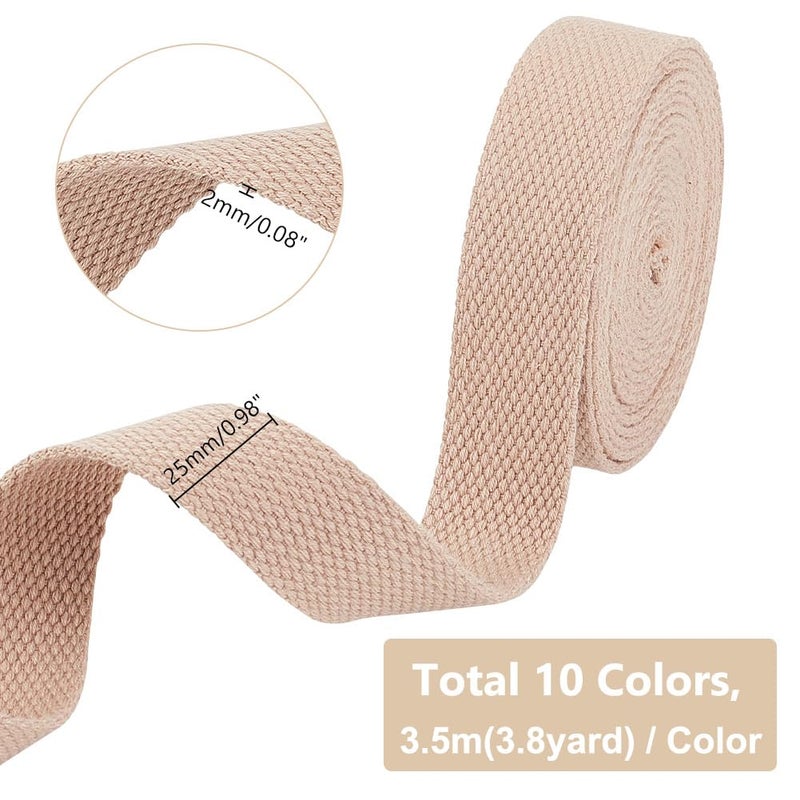 PH PandaHall 38 Yards Cotton Webbing 1 Inch Polyester Cotton Webbing Straps 10 Colors Bag Handles Belt for Tote Bag Purse Strap Cloth Belt Making Outdoor Supplies DIY Crafts - Image 2