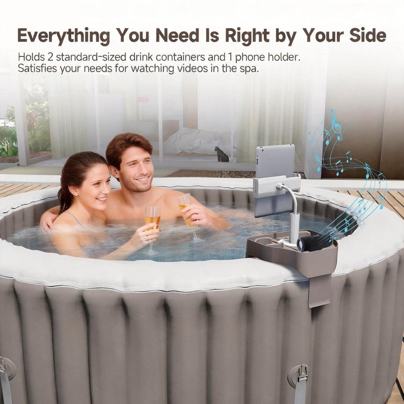 POOLCOMFT Hot Tub Table Tray with Adjustable Phone Holder, Caddy Holds 2 Drinks for Outdoor Inflatable Pool & Spa, Hot Tub Accessories for Adults, Idea Gifts for Women, Mom - Image 4