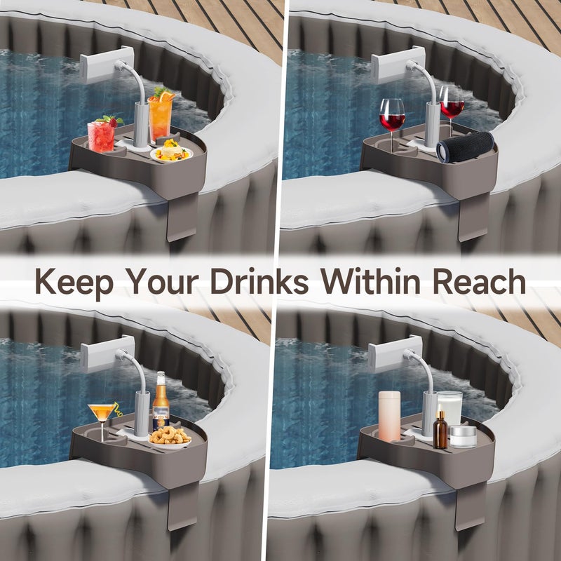 POOLCOMFT Hot Tub Table Tray with Adjustable Phone Holder, Caddy Holds 2 Drinks for Outdoor Inflatable Pool & Spa, Hot Tub Accessories for Adults, Idea Gifts for Women, Mom - Image 5