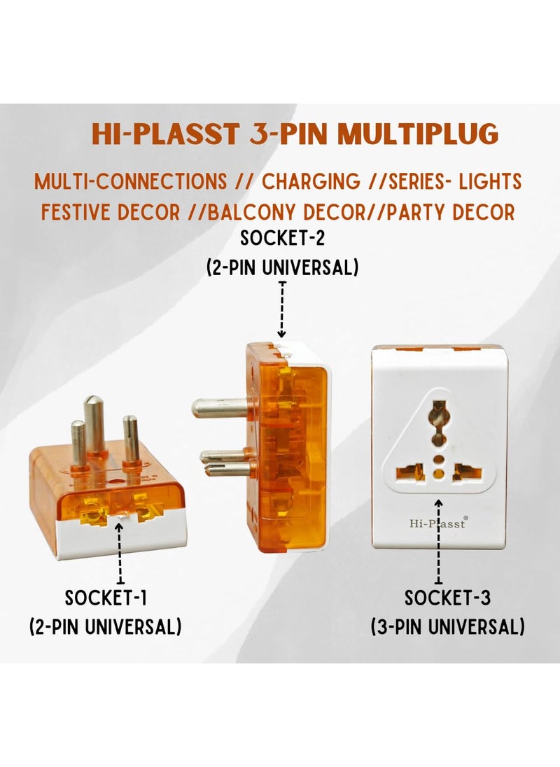 HI PLASST PINS N PLUGS HiPlasst 3pin MultiPlug Adapter Converter Pack of 5 TypeD Travel Universal Multiplug for 2Pin 3Pin Plug Tops Socket Connector for Electric Board US to India Converter Plug  - Image 2