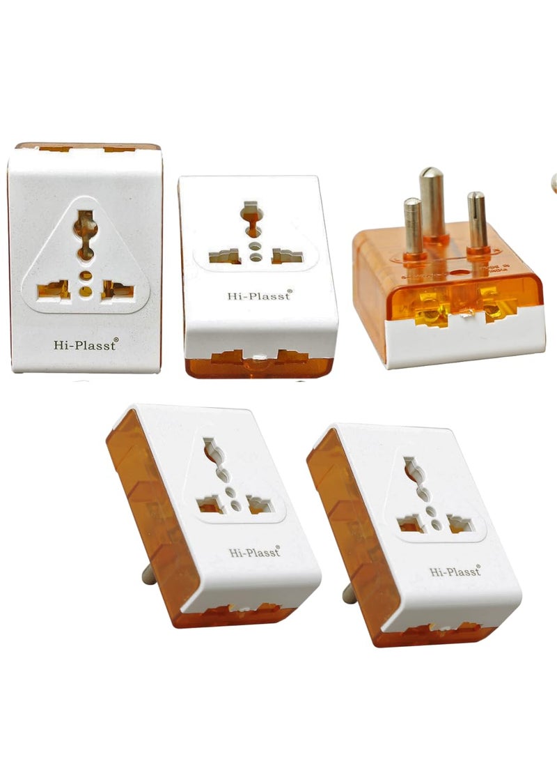 HI PLASST PINS N PLUGS HiPlasst 3pin MultiPlug Adapter Converter Pack of 5 TypeD Travel Universal Multiplug for 2Pin 3Pin Plug Tops Socket Connector for Electric Board US to India Converter Plug  - Image 1