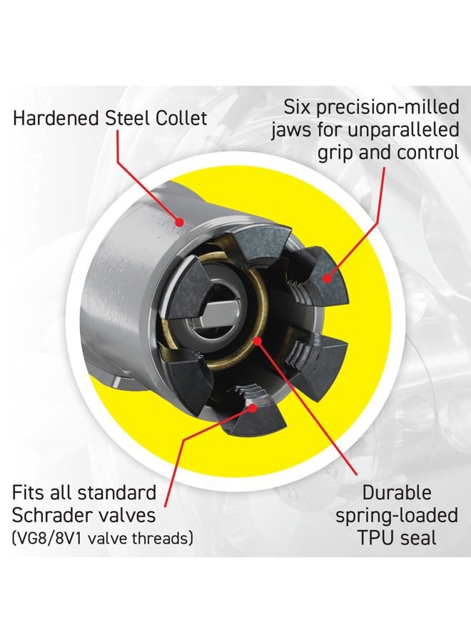 LockNFlate ® Locking Air Chuck - Six Steel Jaws Lock onto Any tire Valve - Won't Leak or pop Off - Rated to 150 PSI - Open Flow - Image 5