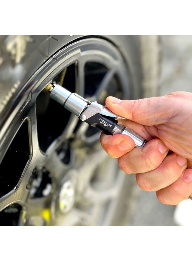 LockNFlate ® Locking Air Chuck - Six Steel Jaws Lock onto Any tire Valve - Won't Leak or pop Off - Rated to 150 PSI - Open Flow - Image 4