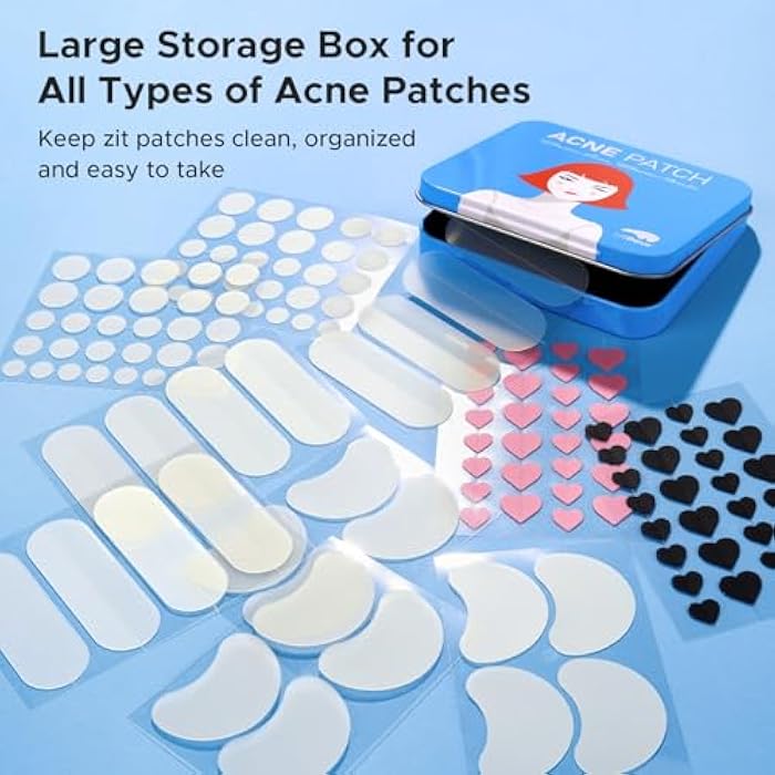 LitBear Acne Pimple Patch, 8 Sizes 140 Pcs Hydrocolloid Acne Patches with Storage Box, 24 XL Pimple Patches for Face, Chin, Nose, 4 Shapes Zits Patches for Blemish, dots with Tea Tree Oil & Cenrella - Image 2