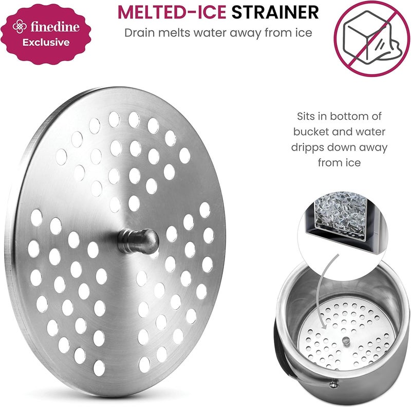 FINEDINE High-Grade Stainless Steel Ice Bucket with Lid and Tongs - 2.8 Litre Premium Double Walled Metal Ice Buckets with Strainer - Easy Carry Handle - Bar Ice Bucket for Ice Cubes, Beer & Champagne Bottles - Image 5