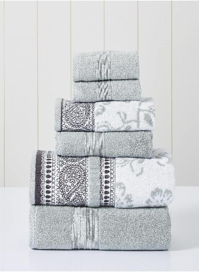 Modern Threads Modern Threads 6 Piece Set, 2 Bath Towels, 2 Hand Towels, 2 Washcloths Yarn Dyed Jacquard/Solid Towel Set Ophelia Dark Sage  - Image 1