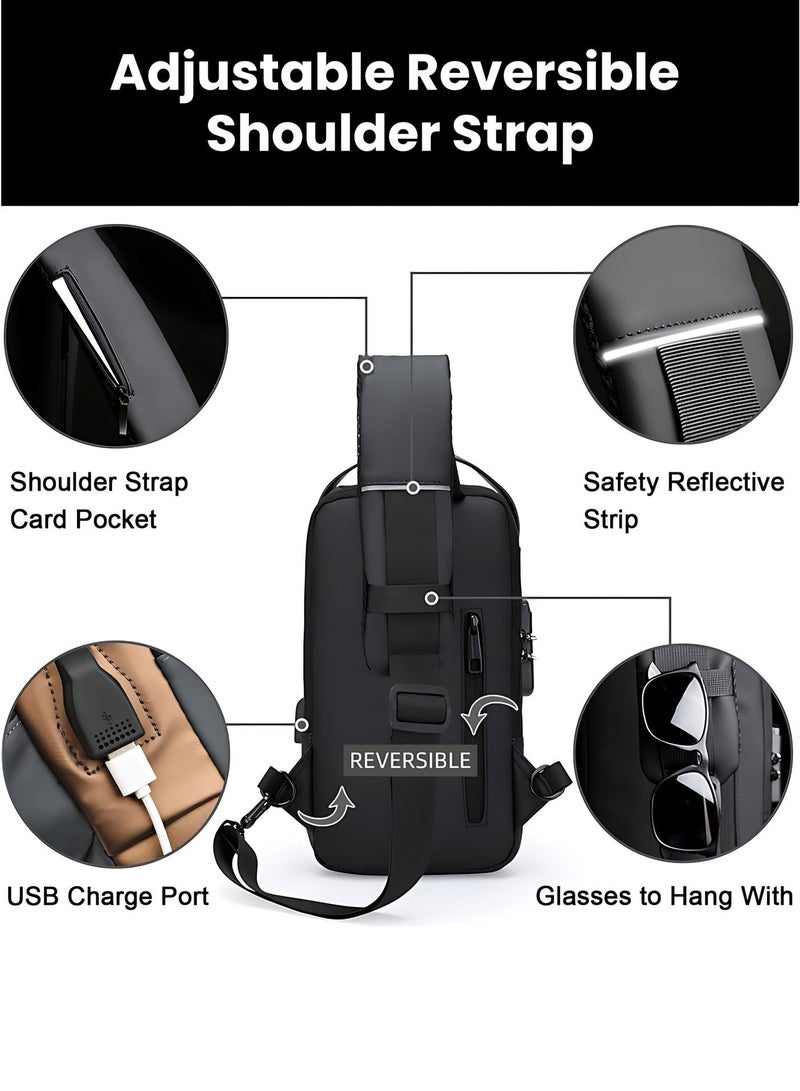 Anti-Theft Sling Bag for Men with USB Charging Port, Waterproof Crossbody Chest Bag, Lightweight Shoulder Backpack for Travel, Work & Daily Use - Image 5