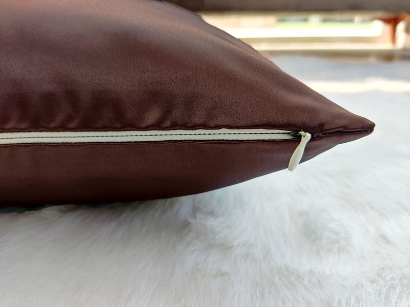 AVKA Studio Heavy Quality Satin Throw Pillow Covers - Chocolate Brown - Set of 2-16x16 Decorative Pillow Covers - with Lining and Zipper Closure - Faux Silk Luxury Pillow for Couch Bed - No Insert - Image 4
