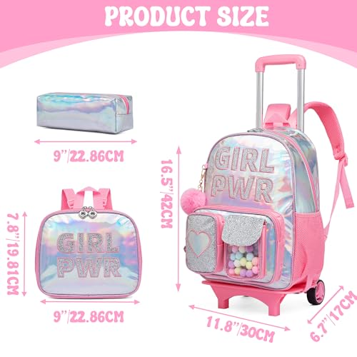 Meetbelify Rolling Backpack for Girls Backpack with Wheels for Elementary Student Kids School Bag with Lunch Box Pencil Case for Girls Ages 6-8 Years Old - Image 2