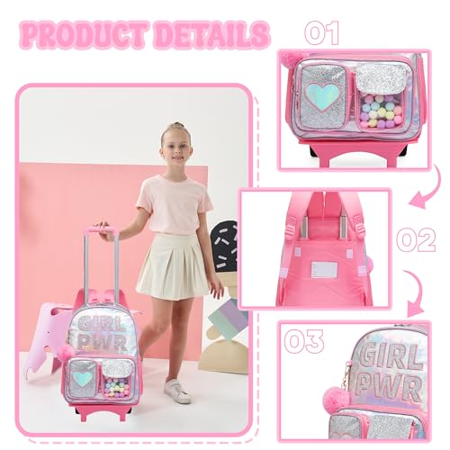 Meetbelify Rolling Backpack for Girls Backpack with Wheels for Elementary Student Kids School Bag with Lunch Box Pencil Case for Girls Ages 6-8 Years Old - Image 4