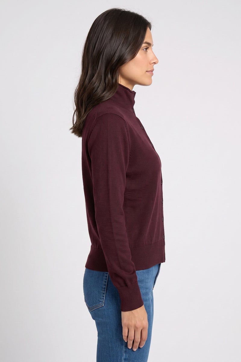 Threadbare Women Funnel Neck Textured Sweater, Burgundy - Image 3