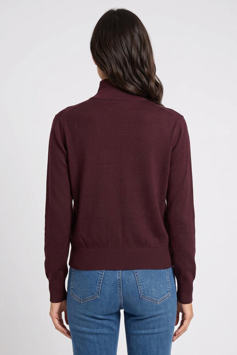 Threadbare Women Funnel Neck Textured Sweater, Burgundy - Image 4