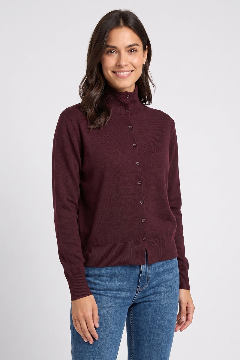 Threadbare Women Funnel Neck Textured Sweater, Burgundy - Image 1