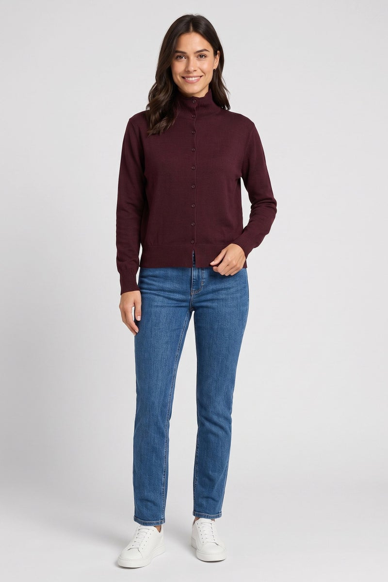 Threadbare Women Funnel Neck Textured Sweater, Burgundy - Image 2