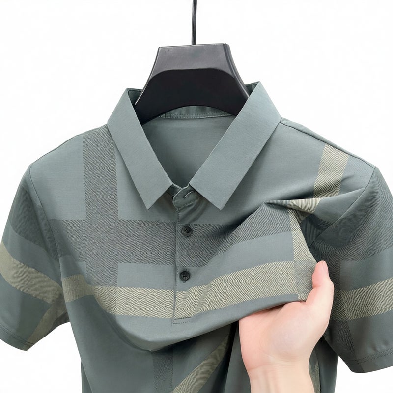 Men's Seamless Short Sleeve Polo Shirt Casual Business Father Top