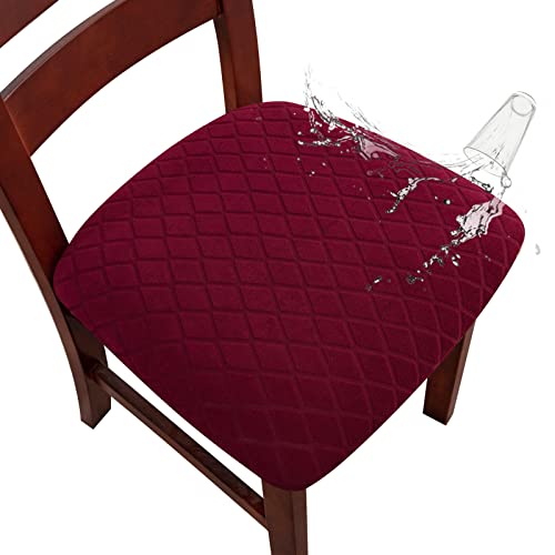 Genina Waterproof Seat Covers for Dining Room Chairs Stretch Chair Covers Removable Washable Dinning Room Kitchen Chair Seat Cushion Slipcovers ArgyleWine Red 2 PCS - Image 1