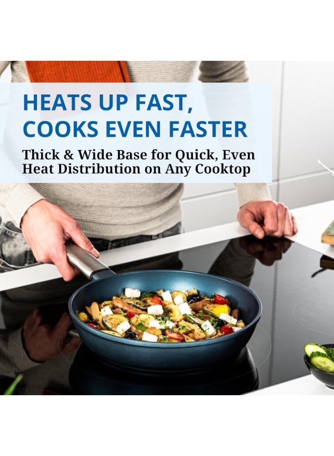 Westinghouse مقلاة USACookware سلسلة الأداء 26 سم غير لاصقة - مصنوعة من الألمنيوم المصبوب مع طلاء QuanTanium، آمنة للاستخدام على الموقد والفرن، مقبض من الفولاذ المقاوم للصدأ بلمسة باردة - زرقاء - Image 5