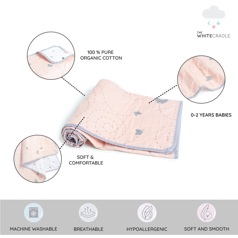 The White Cradle The White Cradle Organic Cotton Softest Baby Dohar/Blanket/Quilt for Crib/Cot/Bed - Specially for Your Child's Safety - Reversible Printed Muslin, 38 x 48 inch - Butterfly| TC - 68  - Image 3