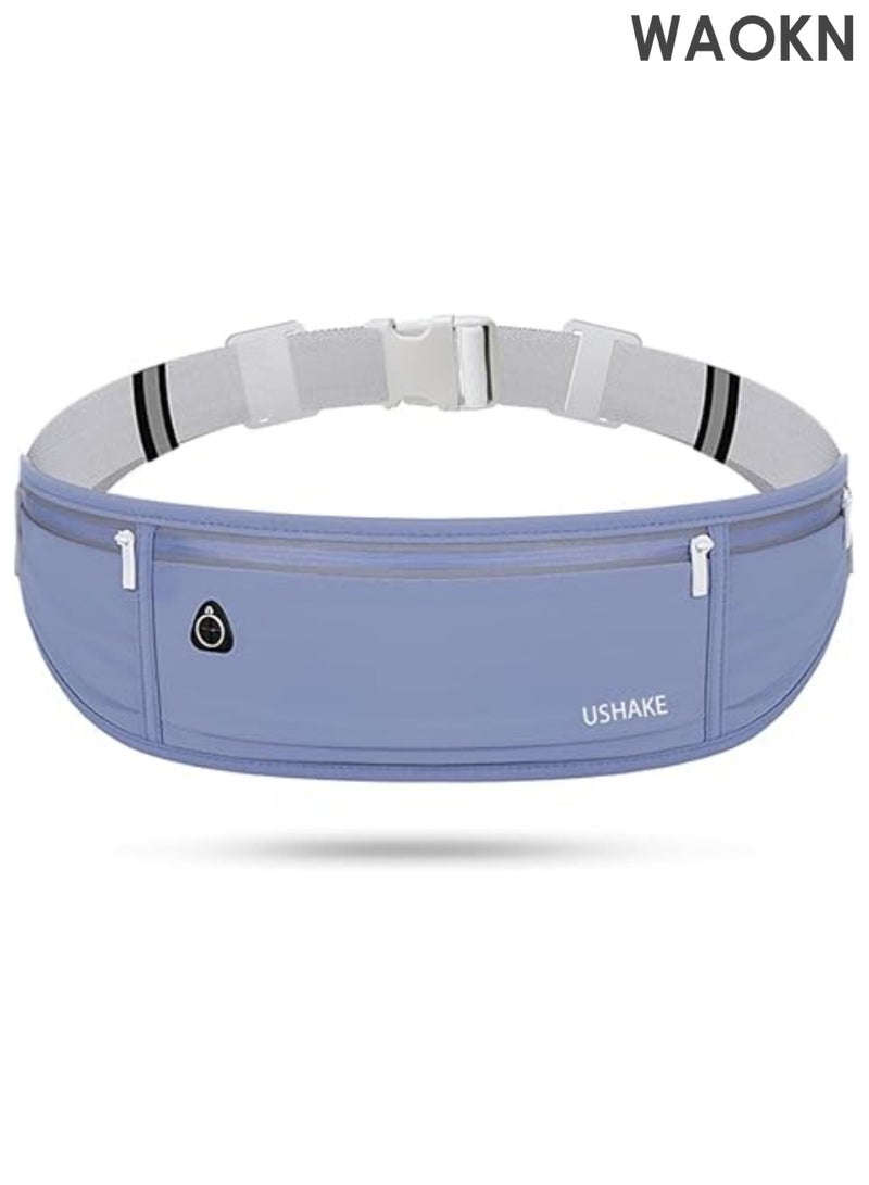 دبليو أيه أو كي أن حزام جري بمقاس نحيف، حقيبة خصر للياقة البدنية للرجال والنساء، حقيبة خصر رياضية مع حامل لجهاز آيفون من أبل، للجري والمشي وركوب الدراجات والتخييم وصالة الألعاب الرياضية، أزرق داكن، حزام جري بمقاس نحيف - Image 1