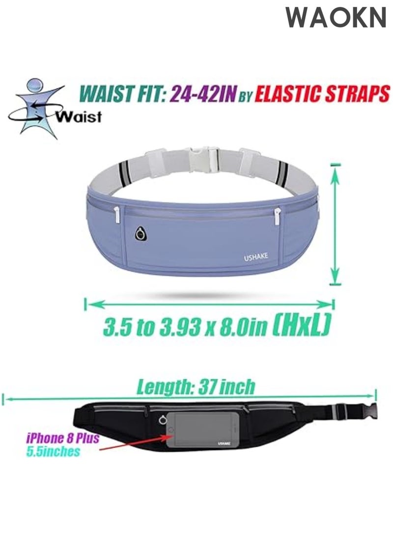 دبليو أيه أو كي أن حزام جري بمقاس نحيف، حقيبة خصر للياقة البدنية للرجال والنساء، حقيبة خصر رياضية مع حامل لجهاز آيفون من أبل، للجري والمشي وركوب الدراجات والتخييم وصالة الألعاب الرياضية، أزرق داكن، حزام جري بمقاس نحيف - Image 4
