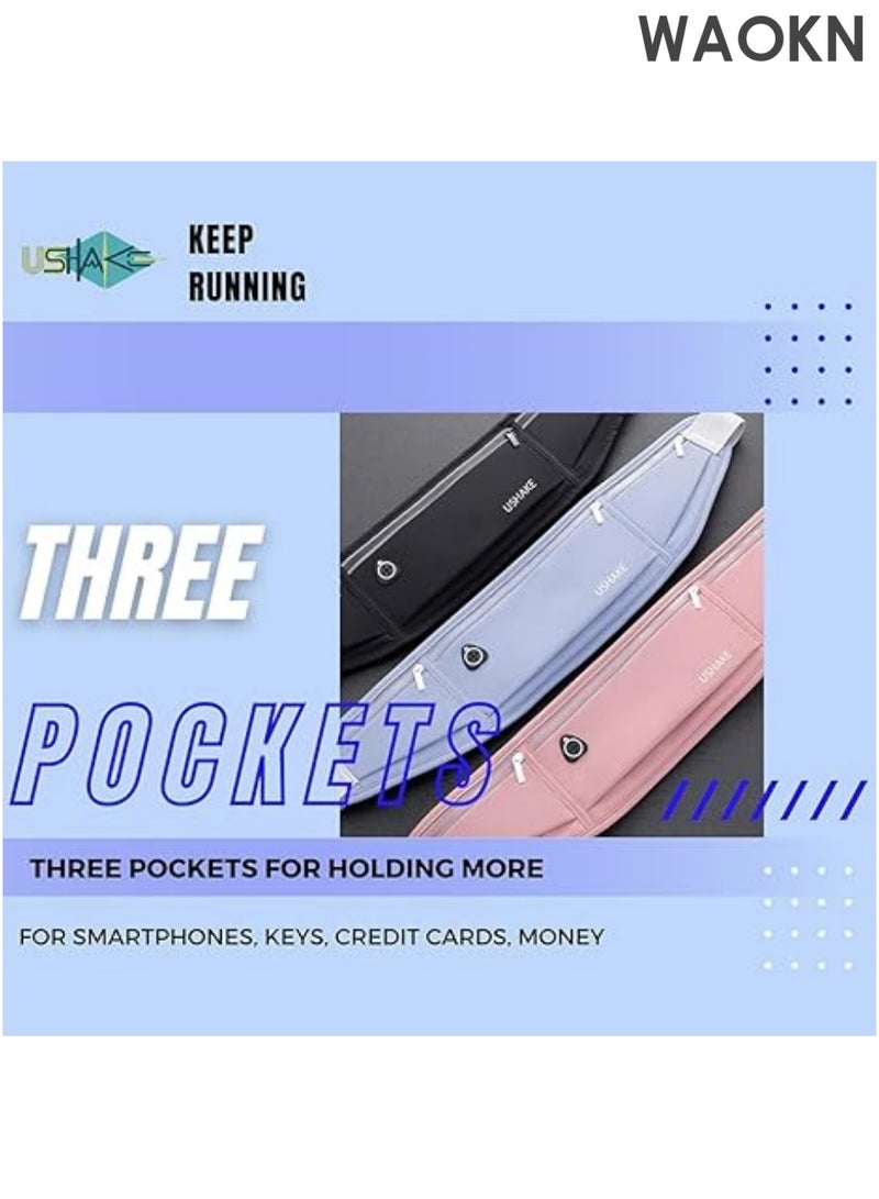 دبليو أيه أو كي أن حزام جري بمقاس نحيف، حقيبة خصر للياقة البدنية للرجال والنساء، حقيبة خصر رياضية مع حامل لجهاز آيفون من أبل، للجري والمشي وركوب الدراجات والتخييم وصالة الألعاب الرياضية، أزرق داكن، حزام جري بمقاس نحيف - Image 2