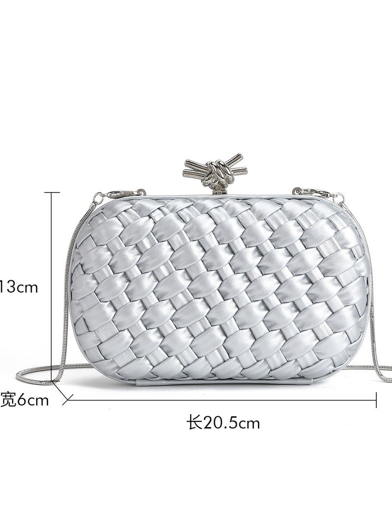 Small Fragrant Woven Evening Bag Chain Clutch Bag Big-Name Style Clip Box Diagonal Shoulder Bag - Image 4