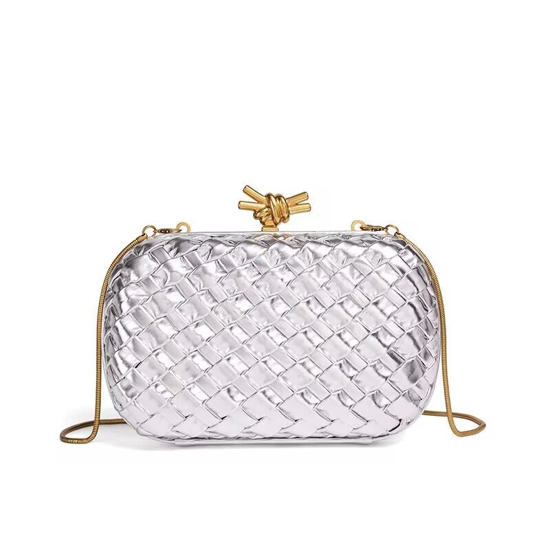 Small Fragrant Woven Evening Bag Chain Clutch Bag Big-Name Style Clip Box Diagonal Shoulder Bag - Image 1
