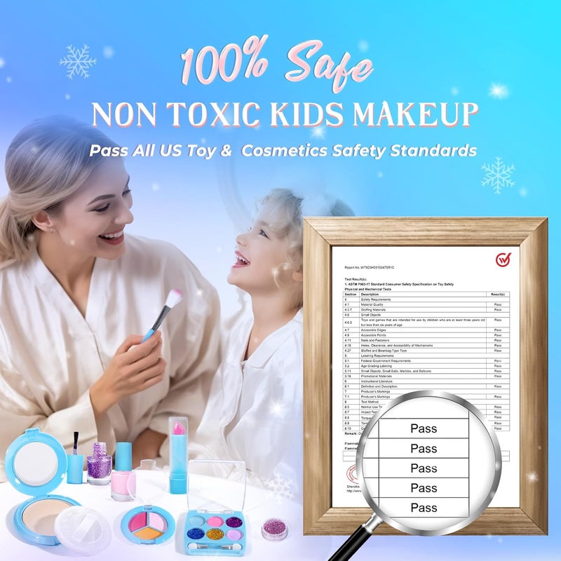 INNOCHEER Kids Makeup Kit for Girls, Frozen Theme, Real Washable Makeup Set, 25 Count, Age 4-12, Female, Large, Plastic, Pretend Play Toy, Princess, Women's Department, Girls - Image 2