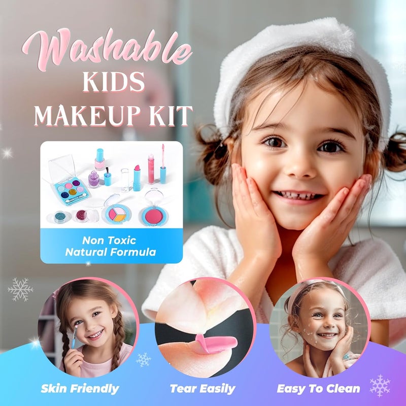 INNOCHEER Kids Makeup Kit for Girls, Frozen Theme, Real Washable Makeup Set, 25 Count, Age 4-12, Female, Large, Plastic, Pretend Play Toy, Princess, Women's Department, Girls - Image 5