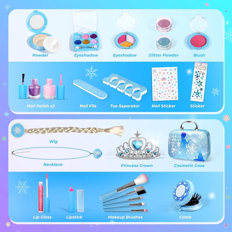 INNOCHEER Kids Makeup Kit for Girls, Frozen Theme, Real Washable Makeup Set, 25 Count, Age 4-12, Female, Large, Plastic, Pretend Play Toy, Princess, Women's Department, Girls - Image 3