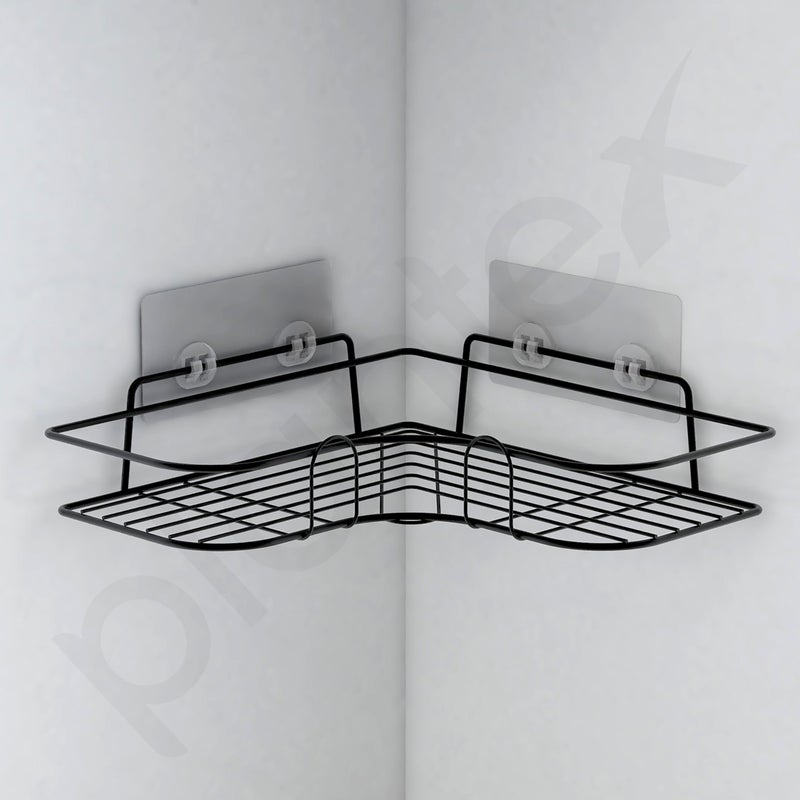 Plantex Corner Shelf For Bathroom/Self Adhesive Shelf For Kitchen With Magic Sticker/Bathroom Organiser-Gi Metal(Pack Of 2),Black - Image 5