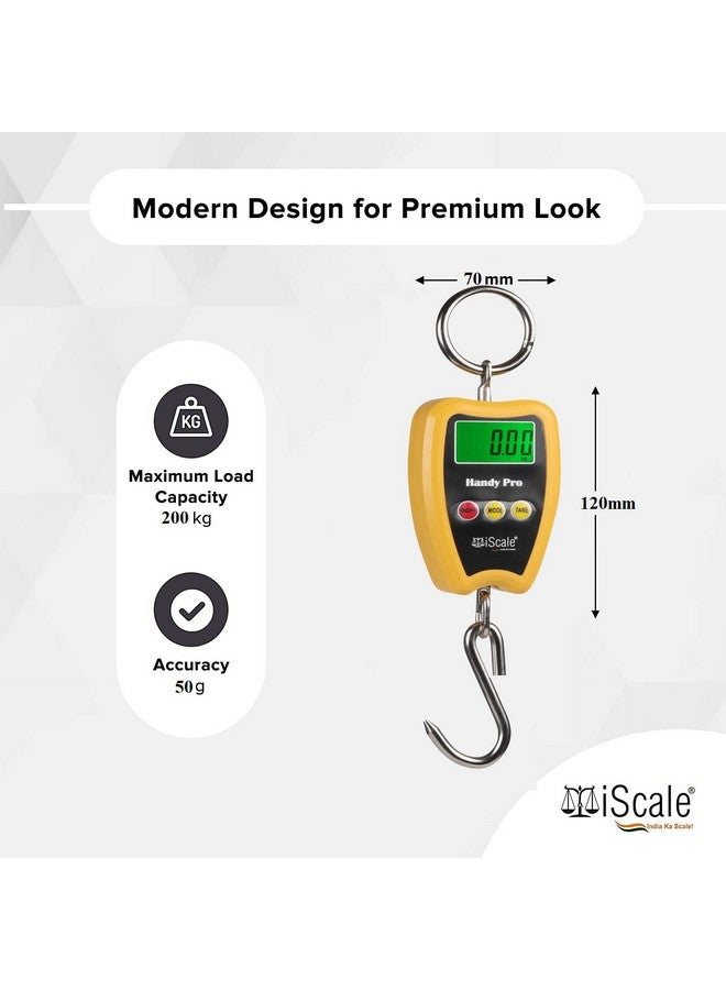 iScale Handy Pro 200kg x 50g Digital Portable Hanging Weighing Scale with Stainless Steel Hook for Industries, Cylinder, Fishing and Multipurpose Domestic Weighing Use (Not legal for commercial use) - Image 2