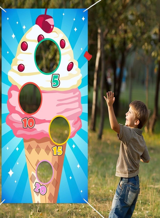 DZTRELFK Ice Cream Toss Games Banner Backdrop Background Frozen Dessert Theme Supplies Flag Decor for Indoor Outdoor National Vanilla Ice Cream Day Birthday Party Baby Shower Decorations Photo Booth Props - Image 1