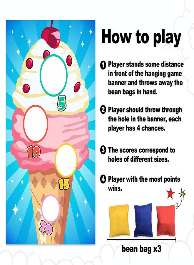 DZTRELFK Ice Cream Toss Games Banner Backdrop Background Frozen Dessert Theme Supplies Flag Decor for Indoor Outdoor National Vanilla Ice Cream Day Birthday Party Baby Shower Decorations Photo Booth Props - Image 4