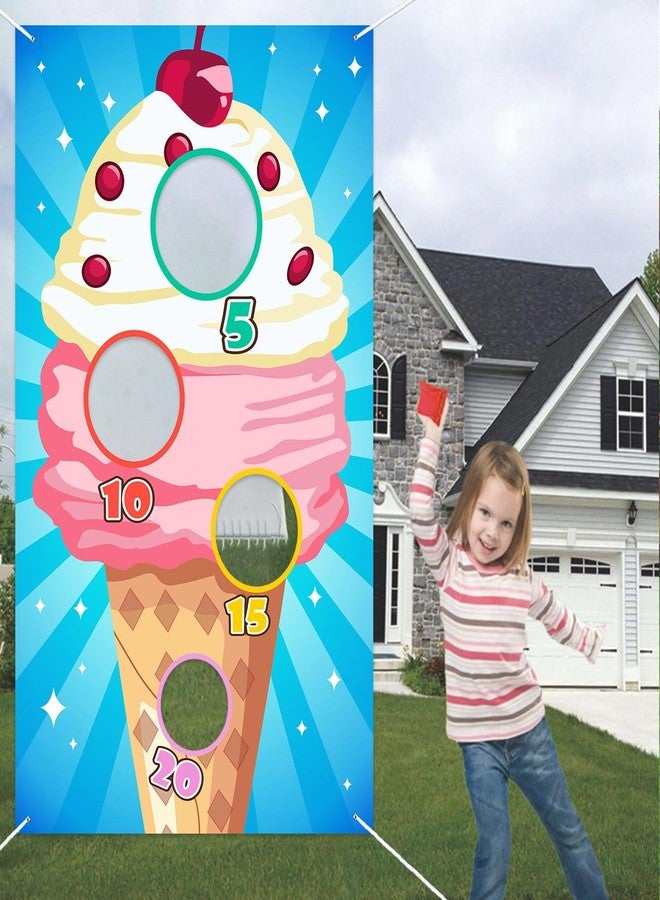 DZTRELFK Ice Cream Toss Games Banner Backdrop Background Frozen Dessert Theme Supplies Flag Decor for Indoor Outdoor National Vanilla Ice Cream Day Birthday Party Baby Shower Decorations Photo Booth Props - Image 5