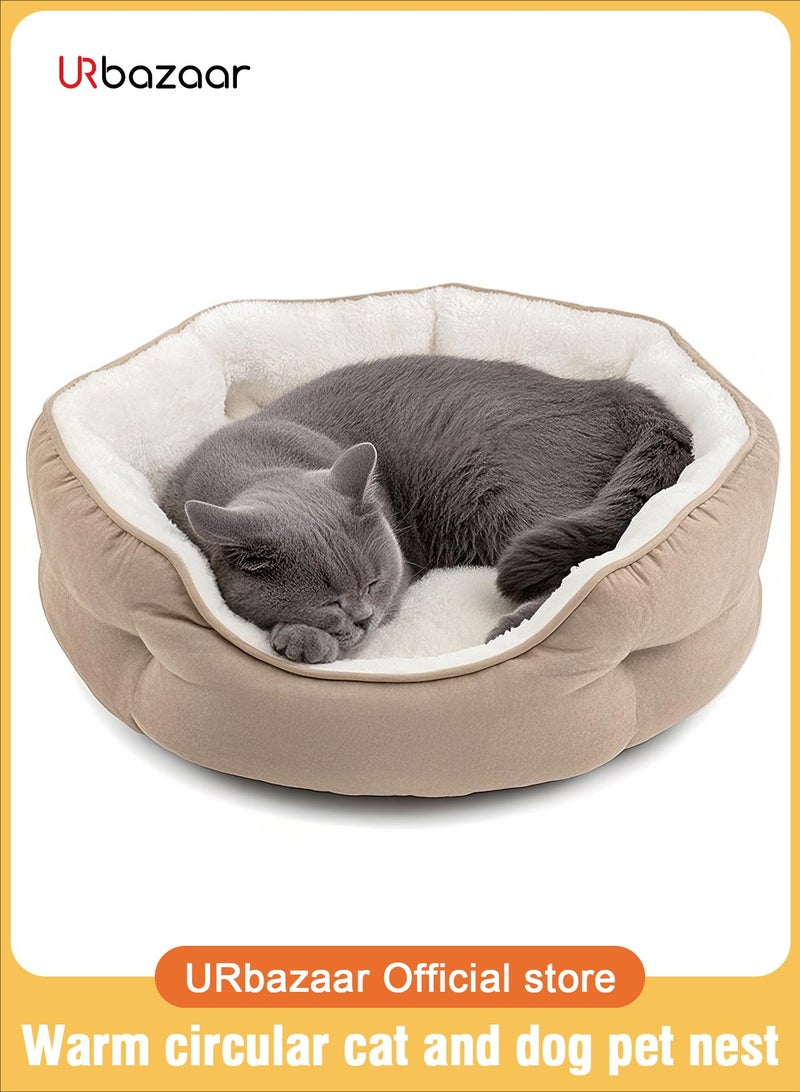 URbazaar Asvin Small Dog Bed for Small Dogs, Cat Beds for Indoor Cats, Pet Bed for Puppy and Kitty, Extra Soft & Machine Washable with Anti-Slip & Water-Resistant Oxford Bottom, Light Brown, 20 inches - Image 1